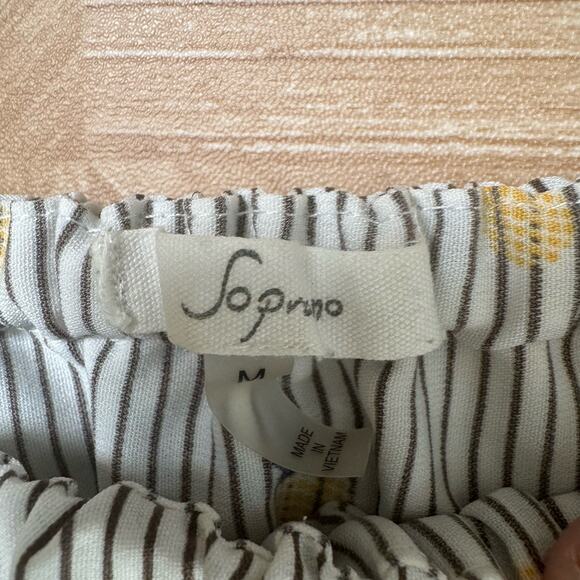 Soprano Gray/Yellow/Blue Pineapple Off Shoulder Mini Dress Womens Medium Striped - Picture 6 of 9